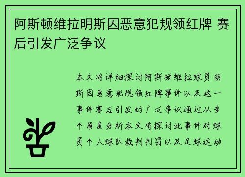 阿斯顿维拉明斯因恶意犯规领红牌 赛后引发广泛争议